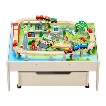Train Table 100 PCS Wooden Kids Activity Table with Rolling Storage Drawer.