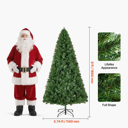 Christmas Tree, 1.8m Artificial Xmas Tree, Full Holiday Decor Trees with 1250 Branch Tips & Sturdy Metal Base for Home Party Office Decoration.