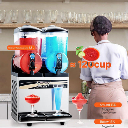 Commercial Frozen Drink Maker, 15Lx2 Double Tank Slushy Machine, 120 Cups Stainless Steel Margarita Smoothie Frozen Drink Machine, Slushie Maker for Home Party Restaurants Cafe Bars.