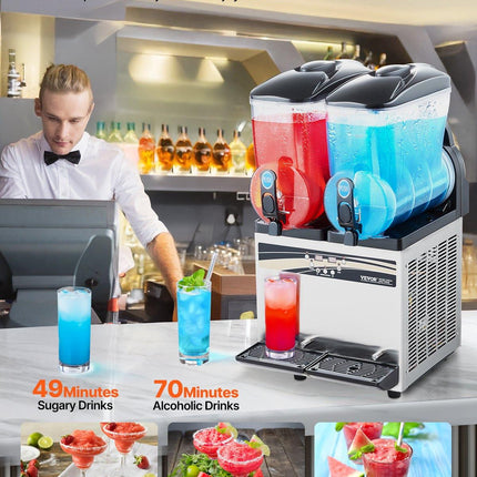 Commercial Frozen Drink Maker, 15Lx2 Double Tank Slushy Machine, 120 Cups Stainless Steel Margarita Smoothie Frozen Drink Machine, Slushie Maker for Home Party Restaurants Cafe Bars.