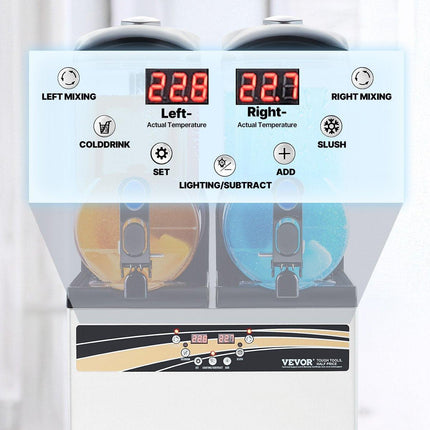 Commercial Frozen Drink Maker, 15Lx2 Double Tank Slushy Machine, 120 Cups Stainless Steel Margarita Smoothie Frozen Drink Machine, Slushie Maker for Home Party Restaurants Cafe Bars.
