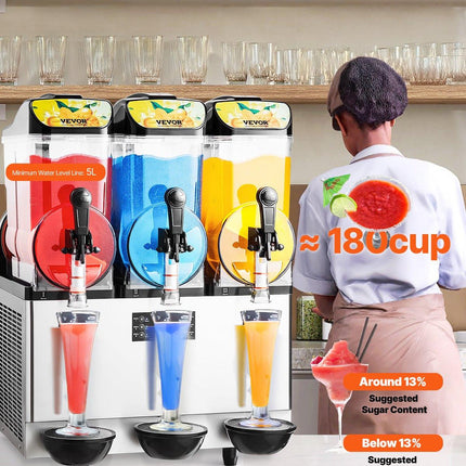 Commercial Frozen Drink Maker, 15Lx3 Triple Tank Slushy Machine, 180 Cups Stainless Steel Margarita Smoothie Frozen Drink Machine, Slushie Maker for Home Party Restaurants Cafe Bars.