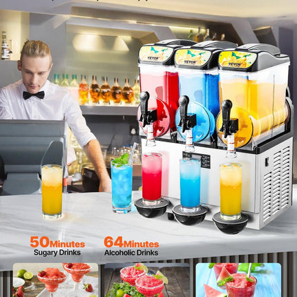 Commercial Frozen Drink Maker, 15Lx3 Triple Tank Slushy Machine, 180 Cups Stainless Steel Margarita Smoothie Frozen Drink Machine, Slushie Maker for Home Party Restaurants Cafe Bars.