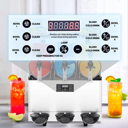 Commercial Frozen Drink Maker, 15Lx3 Triple Tank Slushy Machine, 180 Cups Stainless Steel Margarita Smoothie Frozen Drink Machine, Slushie Maker for Home Party Restaurants Cafe Bars.