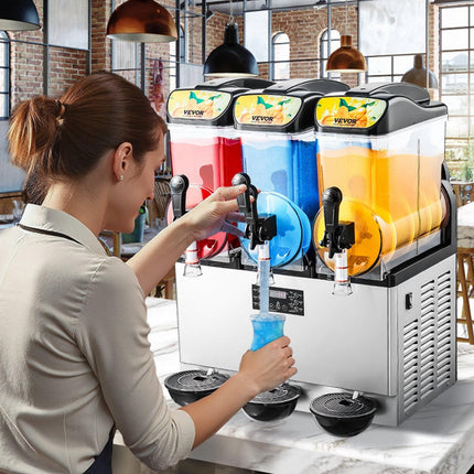 Commercial Frozen Drink Maker, 15Lx3 Triple Tank Slushy Machine, 180 Cups Stainless Steel Margarita Smoothie Frozen Drink Machine, Slushie Maker for Home Party Restaurants Cafe Bars.