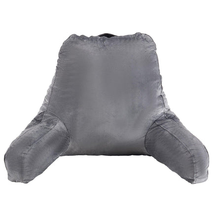 Reading Pillow, Large Size Bed Pillow with Shredded Memory Foam, Back Pillow with 3 Pockets and Washable Short Velvet Cloth, Top with Handle, for Watching TV, Reading, Gaming, Resting, Grey.