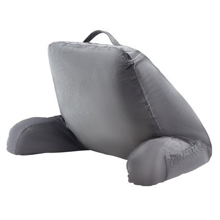 Reading Pillow, Large Size Bed Pillow with Shredded Memory Foam, Back Pillow with 3 Pockets and Washable Short Velvet Cloth, Top with Handle, for Watching TV, Reading, Gaming, Resting, Grey.
