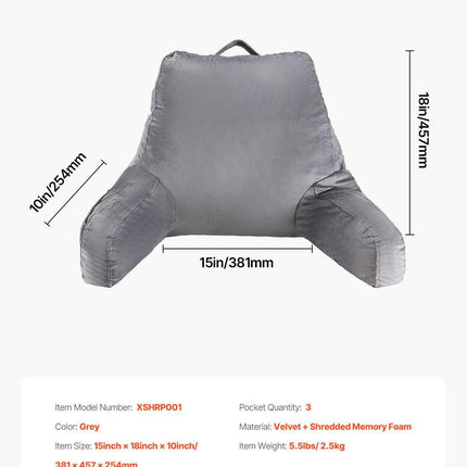 Reading Pillow Standard Size Bed Pillow with Shredded Memory Foam Washable.