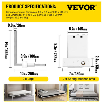 DIY Murphy Bed Springs Mechanism Hardware Kit Horizontal for Twin Size Bed.