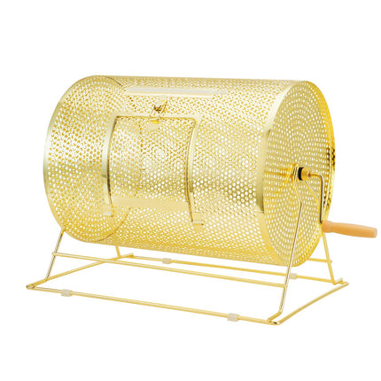 Raffle Drum, 16.1 x Ø12 inch Brass Plated Raffle Ticket Spinning Cage, Holds 5000 Tickets or 200 Ping Pong Balls, Metal Lottery Spinning Drawing with Wooden Turning Handle, for Bingo Ballot Part.