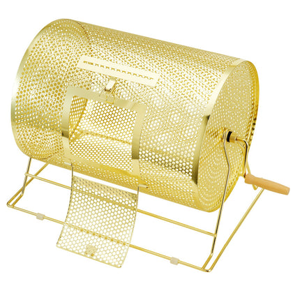 Raffle Drum, 16.1 x Ø12 inch Brass Plated Raffle Ticket Spinning Cage, Holds 5000 Tickets or 200 Ping Pong Balls, Metal Lottery Spinning Drawing with Wooden Turning Handle, for Bingo Ballot Part.