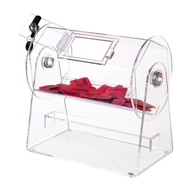 Acrylic Raffle Drum, Holds 2500 Tickets or 100 Raffle Balls, Professional Raffle Ticket Spinning Cage with 2 Keys, Transparent Lottery Spinning Drawing, Raffle Ticket Box for Lottery Games Bingo.