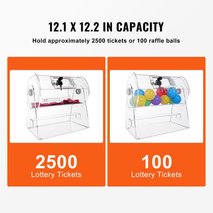 Acrylic Raffle Drum, Holds 2500 Tickets or 100 Raffle Balls, Professional Raffle Ticket Spinning Cage with 2 Keys, Transparent Lottery Spinning Drawing, Raffle Ticket Box for Lottery Games Bingo.