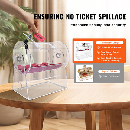Acrylic Raffle Drum, Holds 2500 Tickets or 100 Raffle Balls, Professional Raffle Ticket Spinning Cage with 2 Keys, Transparent Lottery Spinning Drawing, Raffle Ticket Box for Lottery Games Bingo.