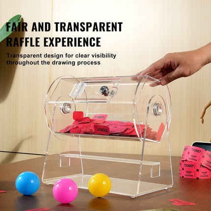 Acrylic Raffle Drum, Holds 2500 Tickets or 100 Raffle Balls, Professional Raffle Ticket Spinning Cage with 2 Keys, Transparent Lottery Spinning Drawing, Raffle Ticket Box for Lottery Games Bingo.