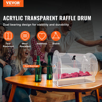 Acrylic Raffle Drum, Holds 5000 Tickets or 200 Raffle Balls, Professional Raffle Ticket Spinning Cage with 2 Keys, Transparent Lottery Spinning Drawing, Raffle Ticket Box for Lottery Games Bingo.