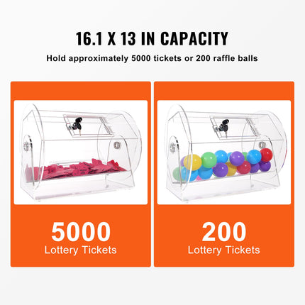 Acrylic Raffle Drum, Holds 5000 Tickets or 200 Raffle Balls, Professional Raffle Ticket Spinning Cage with 2 Keys, Transparent Lottery Spinning Drawing, Raffle Ticket Box for Lottery Games Bingo.