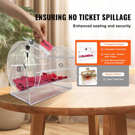 Acrylic Raffle Drum, Holds 5000 Tickets or 200 Raffle Balls, Professional Raffle Ticket Spinning Cage with 2 Keys, Transparent Lottery Spinning Drawing, Raffle Ticket Box for Lottery Games Bingo.