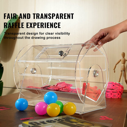 Acrylic Raffle Drum, Holds 5000 Tickets or 200 Raffle Balls, Professional Raffle Ticket Spinning Cage with 2 Keys, Transparent Lottery Spinning Drawing, Raffle Ticket Box for Lottery Games Bingo.