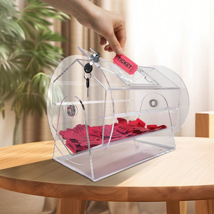 Acrylic Raffle Drum, Holds 5000 Tickets or 200 Raffle Balls, Professional Raffle Ticket Spinning Cage with 2 Keys, Transparent Lottery Spinning Drawing, Raffle Ticket Box for Lottery Games Bingo.
