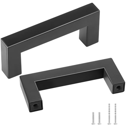 30 Pack Cabinet Pulls, 3in / 76mm Center to Center Slim Square Kitchen Cabinet Drawer, Stainless Steel Modern Kitchen Cupboard Door Handles for Kitchen Bathroom Bar Hardware Matte Black.