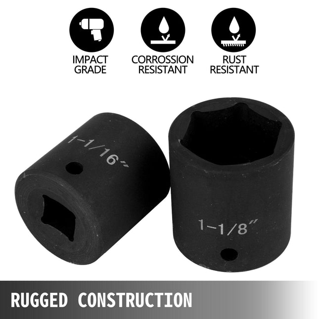 Impact Socket Set 1/2 Inches 19 Piece Impact Sockets, Standard Socket Assortment, 1/2 Inches Drive Socket Set Impact Standard SAE (3/8 Inches to 1-1/2 Inches) 6-point Hex Sockets.