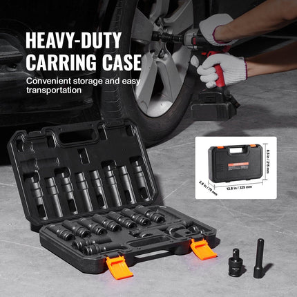 360 Degree Swivel Impact Sockets Set 14pcs 6-Point 3/8in Drive Socket Set.