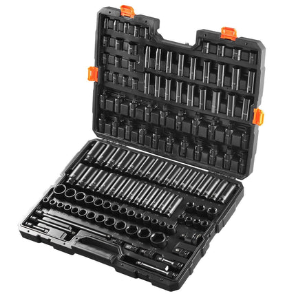 Impact Sockets Set 130PCS 6-Point 3/8" & 1/2" Drive Bit Ratchet Tool Kit.