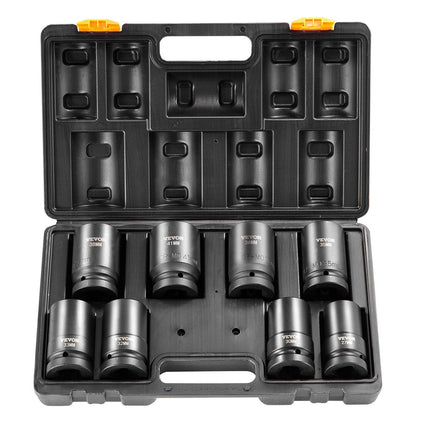 Impact Sockets Set 8pcs 6-Point 1" Drive Bit Ratchet Tool Kit Case.
