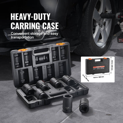 Impact Sockets Set 8pcs 6-Point 1" Drive Bit Ratchet Tool Kit Case.