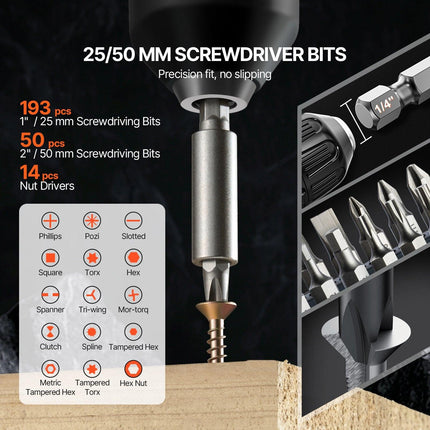 Drill Bit Set, 318 Pieces Drill and Driver Bit Set, Screwdriver Bit Set Suitable for Wood Metal Cement Drilling and Screw Driving, Drill Bit Sets Combo Kit Assorted in Organized Carrying Case.