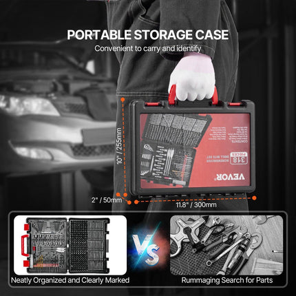Drill Bit Set, 318 Pieces Drill and Driver Bit Set, Screwdriver Bit Set Suitable for Wood Metal Cement Drilling and Screw Driving, Drill Bit Sets Combo Kit Assorted in Organized Carrying Case.