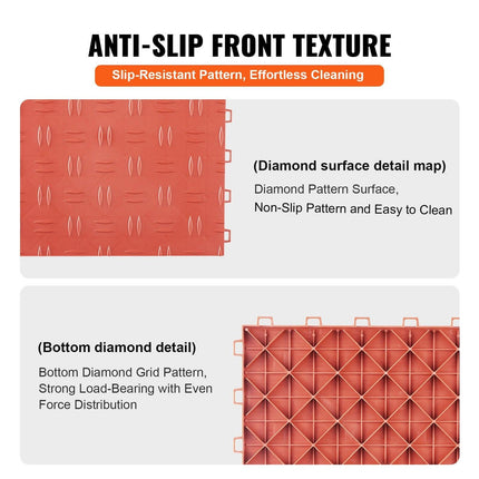Garage Tiles Interlocking, 12 x 12 x 0.53 inch 25 Pack Garage Floor Covering Tiles, Non-Slip Double-Sided Texture Garage Flooring Tiles, for Garages, Basements, Repair Shops, Red.