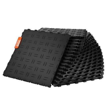 Garage Tiles Interlocking, 12 x 12 x 0.53 inch 25 Pack Garage Floor Covering Tiles, Non-Slip Double-Sided Texture Garage Flooring Tiles, for Garages, Basements, Repair Shops, Black.