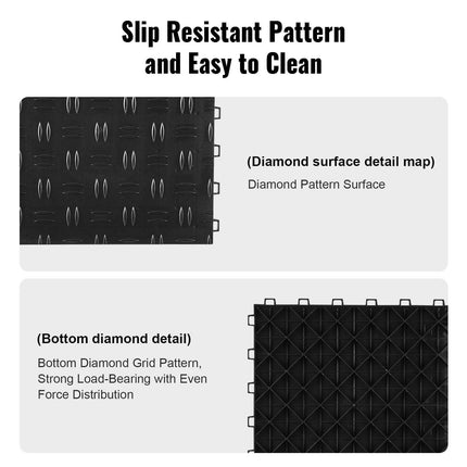 Garage Tiles Interlocking, 12 x 12 x 0.53 inch 25 Pack Garage Floor Covering Tiles, Non-Slip Double-Sided Texture Garage Flooring Tiles, for Garages, Basements, Repair Shops, Black.