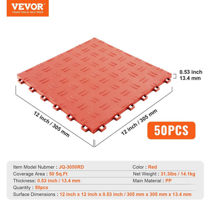 Garage Tiles Interlocking 12x12 in 50 Pack Garage Flooring Tiles Red.