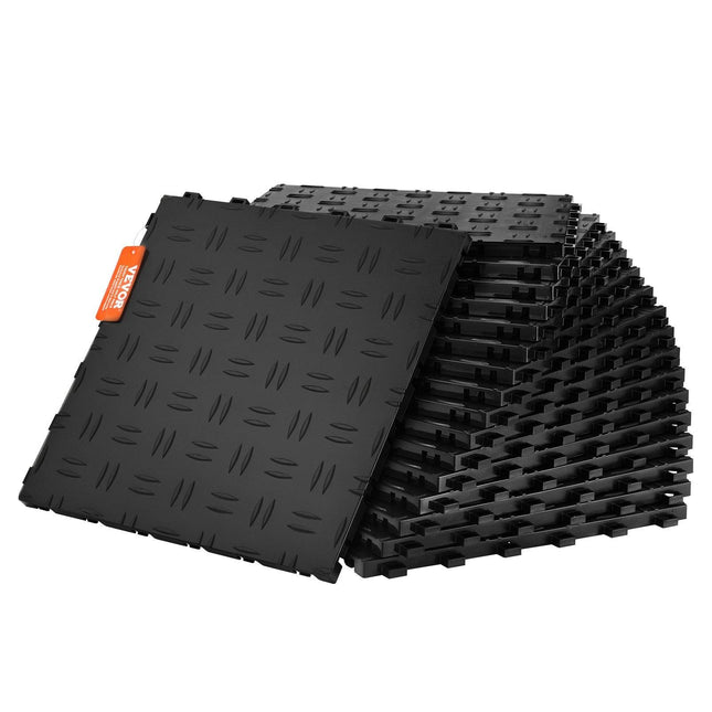 Garage Tiles Interlocking, 12 x 12 x 0.53 inch 50 Pack Garage Floor Covering Tiles, Non-Slip Double-Sided Texture Garage Flooring Tiles, for Garages, Basements, Repair Shops, Black.