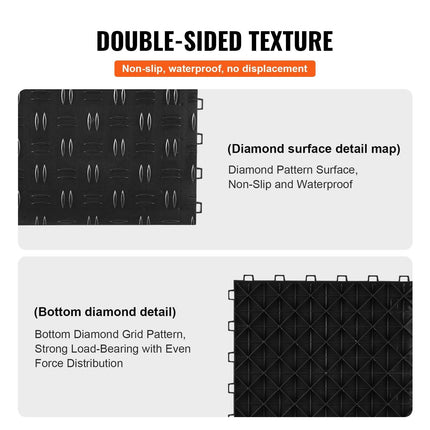 Garage Tiles Interlocking, 12 x 12 x 0.53 inch 50 Pack Garage Floor Covering Tiles, Non-Slip Double-Sided Texture Garage Flooring Tiles, for Garages, Basements, Repair Shops, Black.