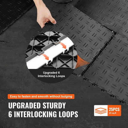 Garage Tiles Interlocking, 12 x 12 x 0.53 inch 50 Pack Garage Floor Covering Tiles, Non-Slip Double-Sided Texture Garage Flooring Tiles, for Garages, Basements, Repair Shops, Black.