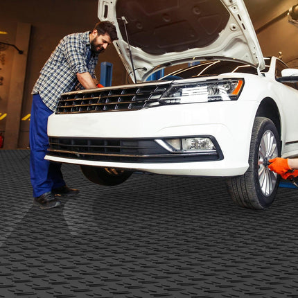 Garage Tiles Interlocking, 12 x 12 x 0.53 inch 50 Pack Garage Floor Covering Tiles, Non-Slip Double-Sided Texture Garage Flooring Tiles, for Garages, Basements, Repair Shops, Black.