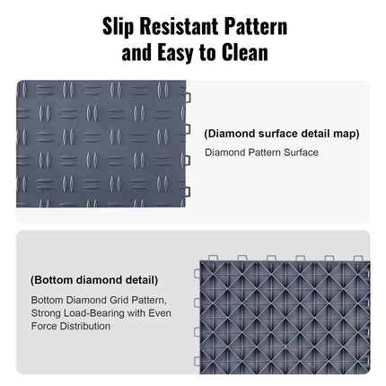 Garage Tiles Interlocking, 12 x 12 x 0.53 inch 25 Pack Garage Floor Covering Tiles, Non-Slip Double-Sided Texture Garage Flooring Tiles, for Garages, Basements, Repair Shops, Graphite Gray.