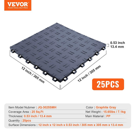 Garage Tiles Interlocking, 12 x 12 x 0.53 inch 25 Pack Garage Floor Covering Tiles, Non-Slip Double-Sided Texture Garage Flooring Tiles, for Garages, Basements, Repair Shops, Graphite Gray.