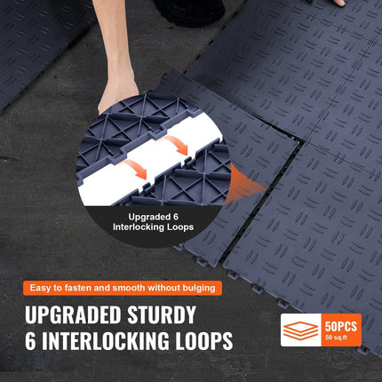 Garage Tiles Interlocking, 12 x 12 x 0.53 inch 50 Pack Garage Floor Covering Tiles, Non-Slip Double-Sided Texture Garage Flooring Tiles, for Garages, Basements, Repair Shops, Graphite Gray.