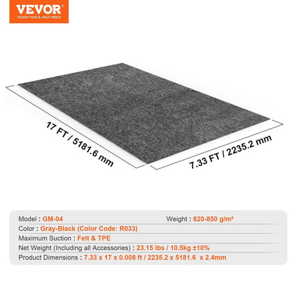 Garage Floor Mat, 2.25 x 5.2 M Waterproof Protection from Water,Snow, Rain,Mud and Oil for Cars, Non-slip Heavy Duty Containment Mat with TPE Anti-Leak Backing & Easy to Clean & Cuttable.