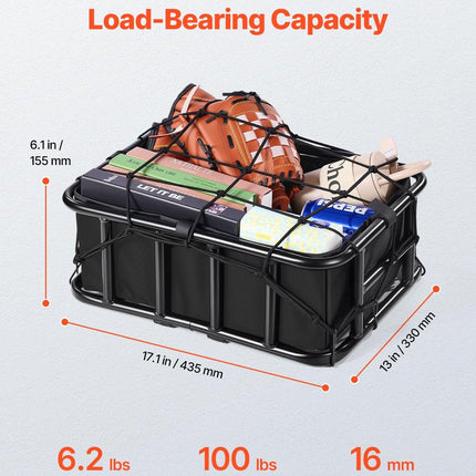 Rear Bike Basket, Medium Bicycle Basket with Cargo Net, Liner & Waterproof Cover, Heavy Duty Bike Back Basket for Adult Women/Men Carrying Dogs, Pets, Fruit & Grocery, Mounting Tools Included.