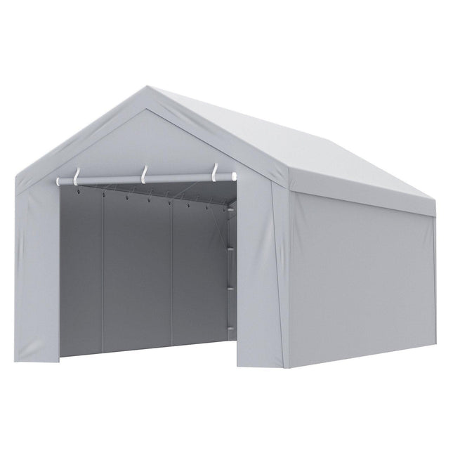 Carport Replacement Canopy Cover Top + Side Wall 10 x 20 ft, Garage Tent Shelter Tarp Heavy-Duty Waterproof & UV Protected, Easy Installation with Ball Bungees,White (Frame Not Included).
