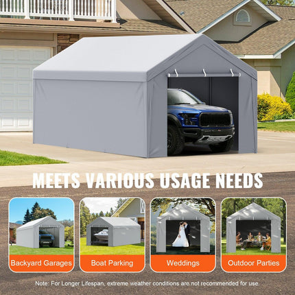 Carport Replacement Canopy Cover Top + Side Wall 10 x 20 ft, Garage Tent Shelter Tarp Heavy-Duty Waterproof & UV Protected, Easy Installation with Ball Bungees,White (Frame Not Included).