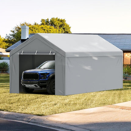 Carport Replacement Canopy Cover Top + Side Wall 10 x 20 ft, Garage Tent Shelter Tarp Heavy-Duty Waterproof & UV Protected, Easy Installation with Ball Bungees,White (Frame Not Included).