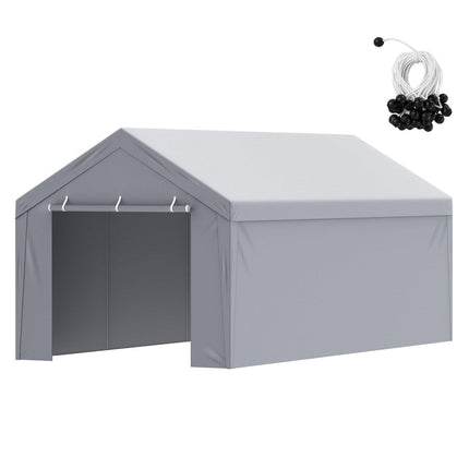 Carport Replacement Canopy Cover Top + Side Wall 10 x 20 ft, Garage Tent Shelter Tarp Heavy-Duty Waterproof & UV Protected, Easy Installation with Ball Bungees,White (Frame Not Included).