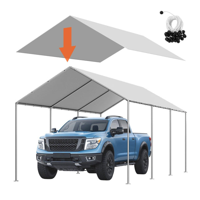 Carport Replacement Canopy, 6 x 3 m Potable Garage Tent Top Tarp, UV-Resistant & Waterproof Car Shelter Tarp, Heavy Duty Car Port Cover with Ball Buggees, Grey, Frame Not Included.